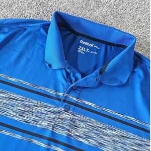 Reebok Golf Polo Shirt Mens 2XLT Blue Striped Performance Short Sleeve DXGS17012